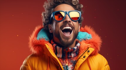 Vibrant Winter Fashion: Man in Colorful Jacket and Sunglasses