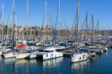 Barcelona, Spain: Sailboats in the harbor