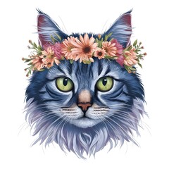 Ojos azules cat with a flower crown