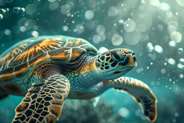 Fototapeta premium Green Turtle Swimming in the Ocean
