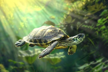 Obraz premium Swimming Turtle in Natural Habitat