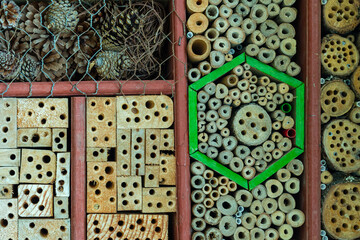 Close-up of an insect hotel.