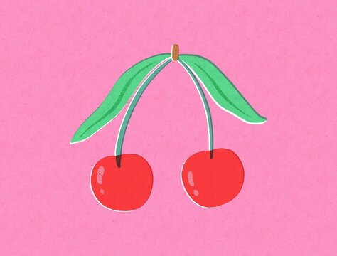 Cherries minimal risograph style illustration 