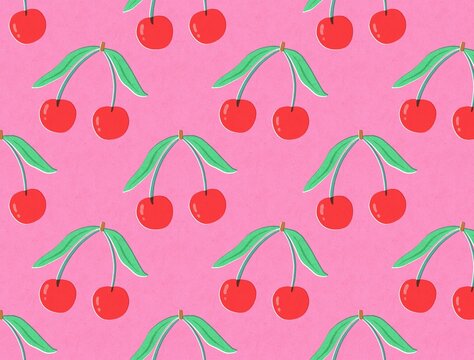 Cherries minimal risograph style illustration 