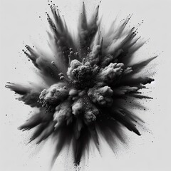 black color powder explosion splash with freeze isolated onbackground