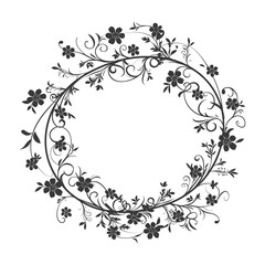 floral round line frames wedding invitation element black color only