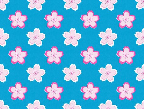 Cherry blossom flower pattern spring concept risograph vintage