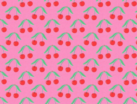 Cherries minimal risograph style illustration 