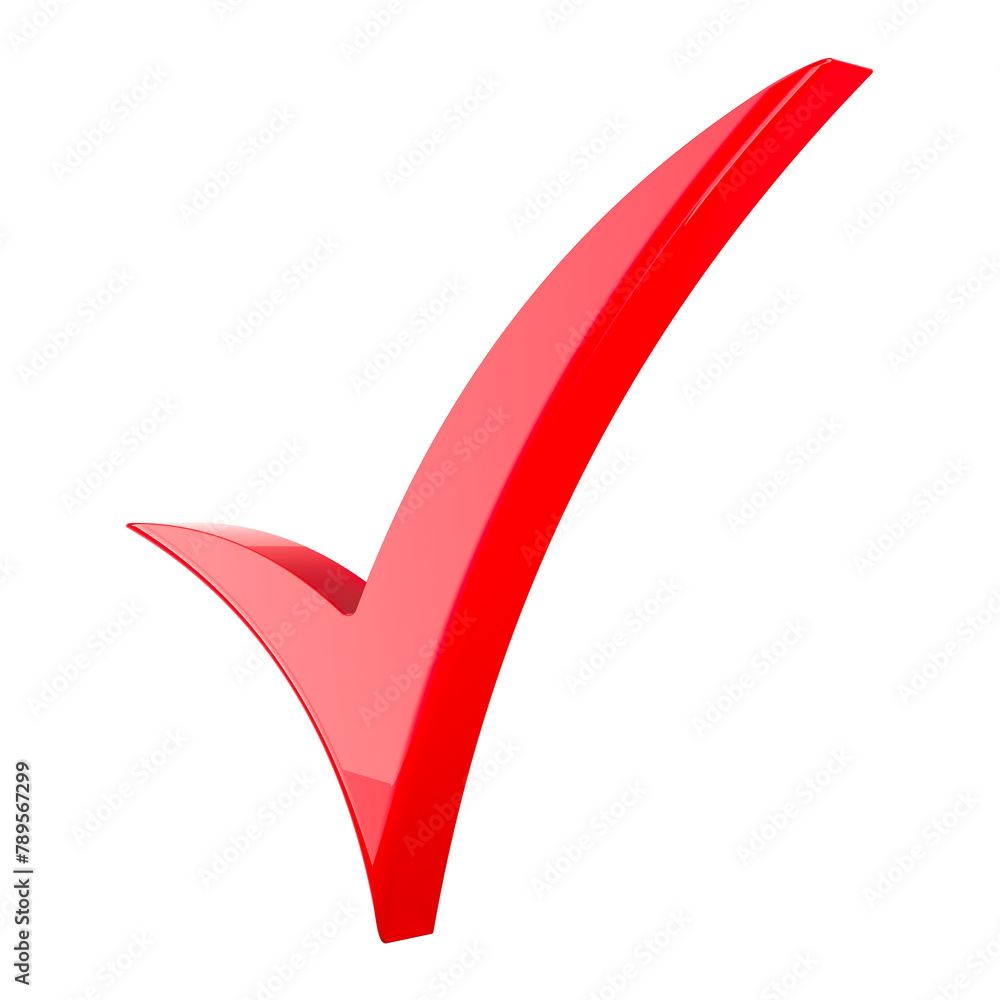 Poster red check mark, 3d rendering isolated on transparent background