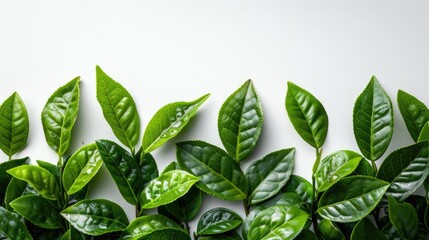 Top view, close-up of high-resolution Oolong tea leaves on a white background.
