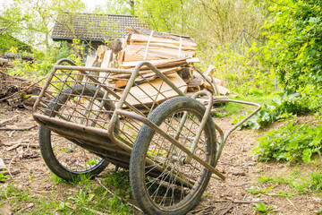 wooden cart, a traditional means of transport for transporting materials