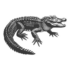 Fototapeta premium Silhouette alligator animal black color only full body