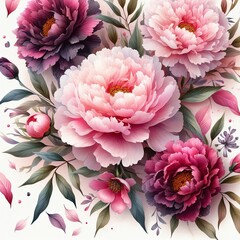 Floral background. Roses and peonies. Watercolor style.