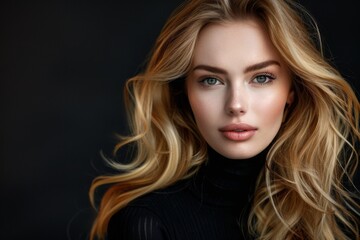 Fototapeta premium Beautiful blond woman isolated on the black background.