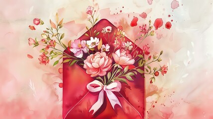 Dreamy Watercolor Floral Illustration in Vibrant Envelope