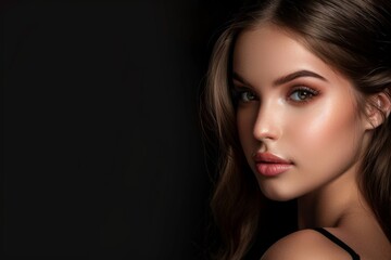 Beautiful woman with long hair on a black background.