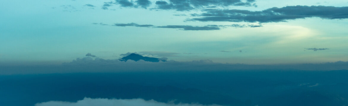 Blue cloudscape in the Andes Mountains from the Cerro las Nubes, Mount of the Clouds, in Jerico, Jeric&oacute;, Antioquia, Colombia.