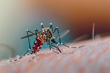 Close-up of mosquito feeding on human skin