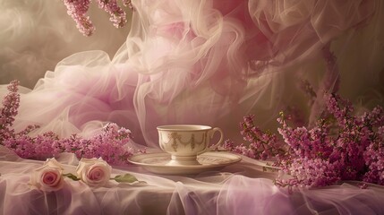 a touch of elegance brought by the floating lilac fabric background - obrazy, fototapety, plakaty