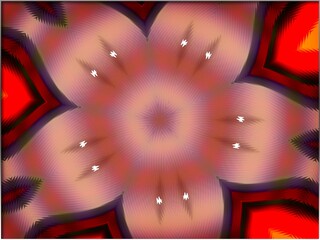 Abstract, design with a kaleidoscopic effect and a central convergence point, with soft blurring creating a dynamic, almost floral pattern, within a border - obrazy, fototapety, plakaty