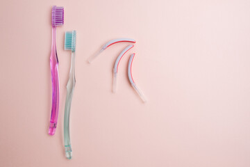 Dentist and orthodontist concept. Toothbrush on a colored background dental hygiene