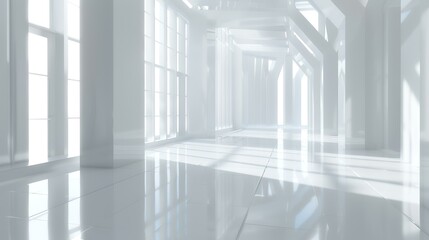White empty room with windows and floor. 3D rendering illustration.
