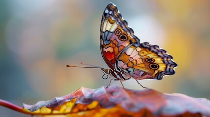 Autumn Whisper: Butterfly on a Color-Changing Leaf - An ultra-high definition image that captures the quiet beauty of a butterfly perched on a leaf that's turning with the season's colors.