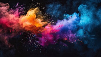 A rainbow powder explosion on a black background

