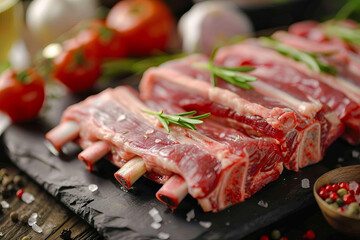 Uncooked lamb ribs prepared for cooking