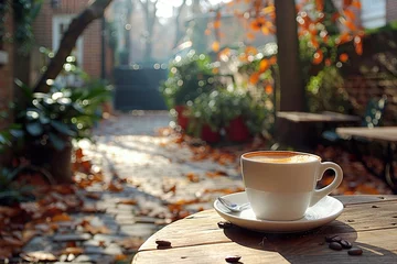  Early morning coffee outdoors with light and shadow with copy space © krishnendu