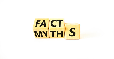 Facts or myths symbol. Concept word Myths and Facts. Beautiful white table white background....