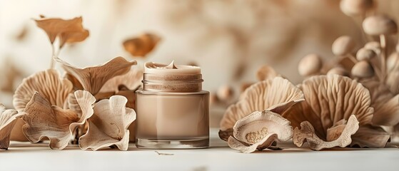 Reishi Cream Elegance: Nature's Touch in Skincare. Concept Skincare Essentials, Natural Ingredients, Anti-Aging Formula, Hydrating Creams - obrazy, fototapety, plakaty