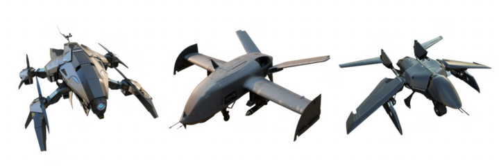 Fly drone robot futuristic tech model with no background