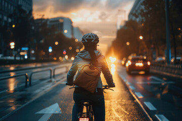 A person exploring the city on a bicycle