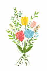 Obraz premium Vibrant bouquet with colorful tulips on a white background. Postcard, poster design.