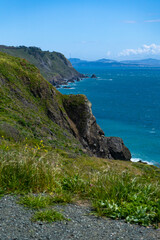 Coastal cliffs looking over the pacific ocean from the pacific coast highway in Northern California. 