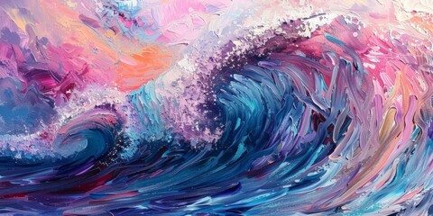 banner Vibrant oil painting of a cresting wave with textured brushstrokes