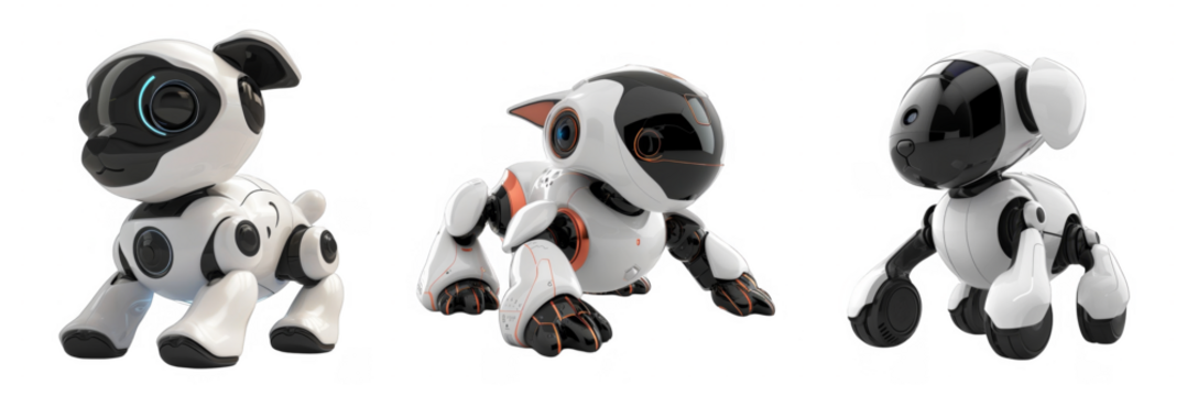 Futuristic dog robot ai assistant isolated with no background