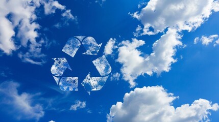 Recycling symbol, cloud sky, environmental concept, translucent overlay