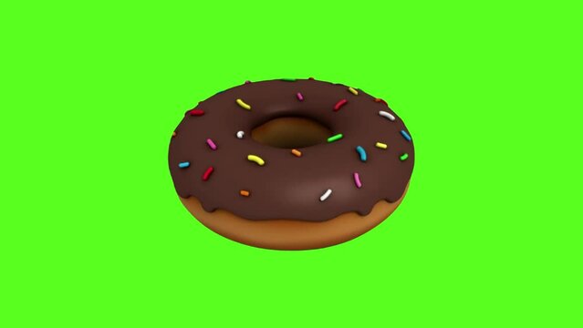 Creative concept of chocolate donuts rotating on green screen background , suitable for your project.