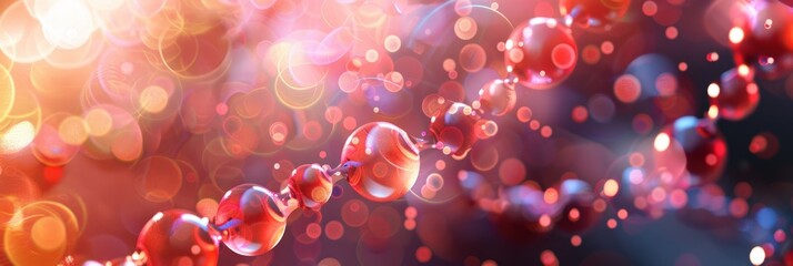 Abstract image depicting a chain of translucent spheres with a bokeh light effect, possibly representing molecules or a macro view of organic structures. soft focus,defocus

