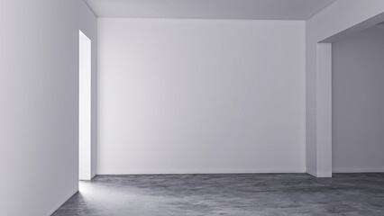 3D rendering of a room with white walls, new building construction