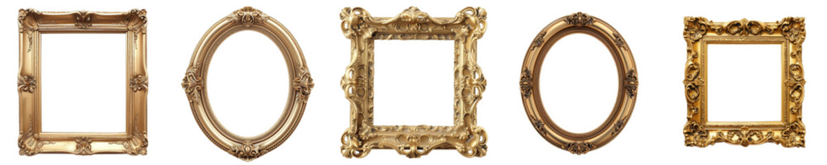 Gold vintage antique baroque frame for photo or picture with no background