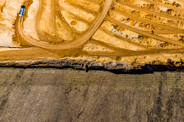 Aerial view of the edge of a sand pit