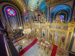 high altar of the catholic church of St. Stephen, view from the choir, metal church, Istanbul...