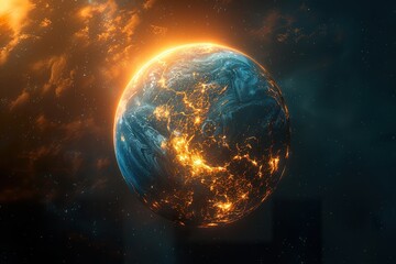 Planet Earth with molten surface,