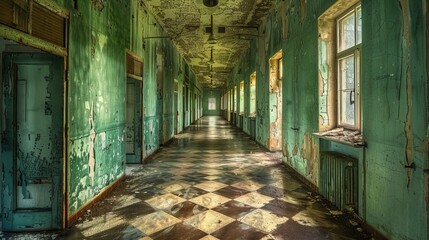 scary corridor of an old mental hospital