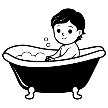 recommend clip art: little kid take bath silhouette vector illustration
