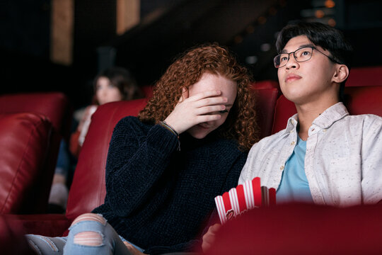 Movies: Teen Girl Scared During Horror Movie