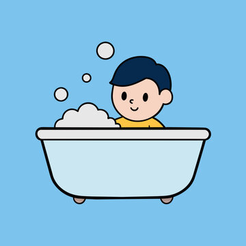 recommend clip art: little kid take bath silhouette vector illustration